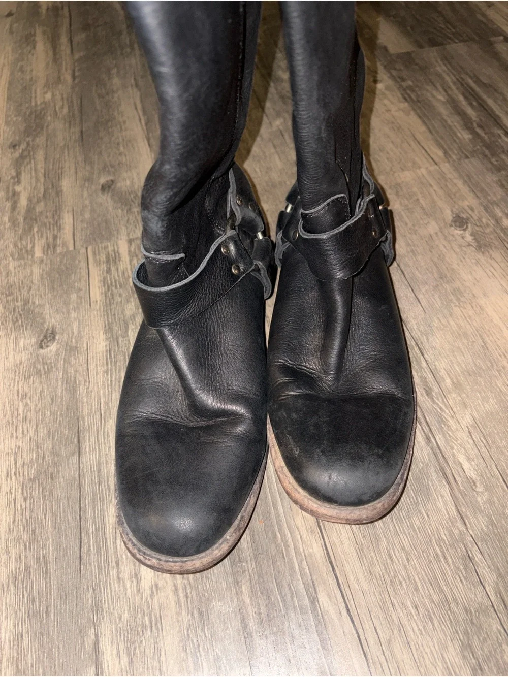 FRYE Leather Knee-High Harness Boot - Black size 8 B